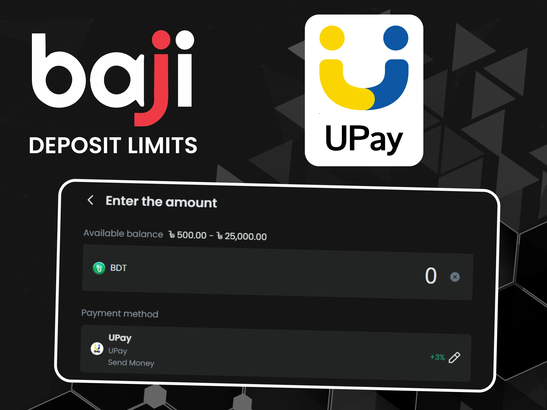 Upay ensures smooth deposits on Baji with clear minimum and maximum limits.